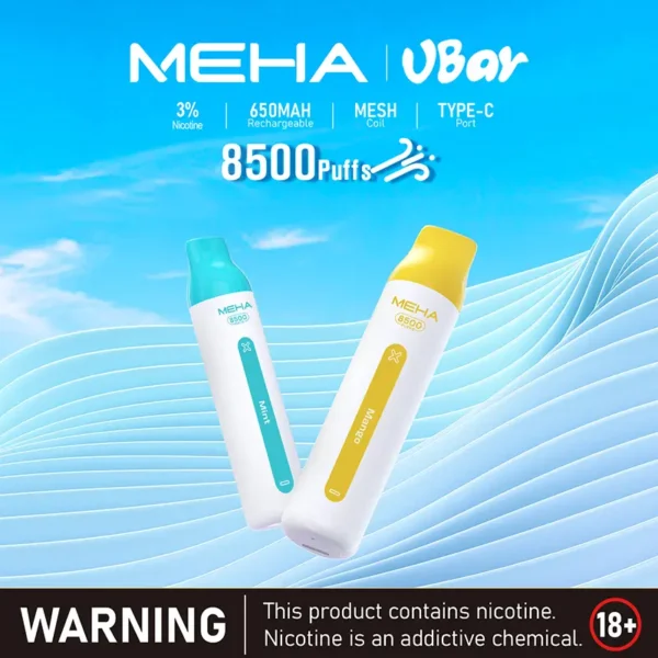 MEHA VBar 魅嗨小白條8500口拋棄式電子煙｜650mAh電池 3%尼古丁鹽 Mesh霧化技術 台灣現貨