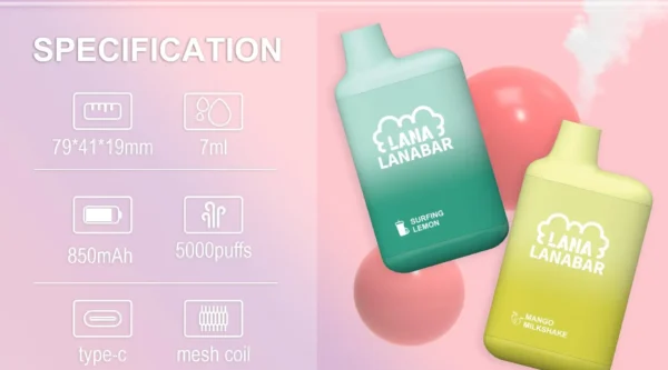 LANA 5000口拋棄式電子煙｜800mAh電池 穩定輸出設計 拋棄式設備 台灣現貨