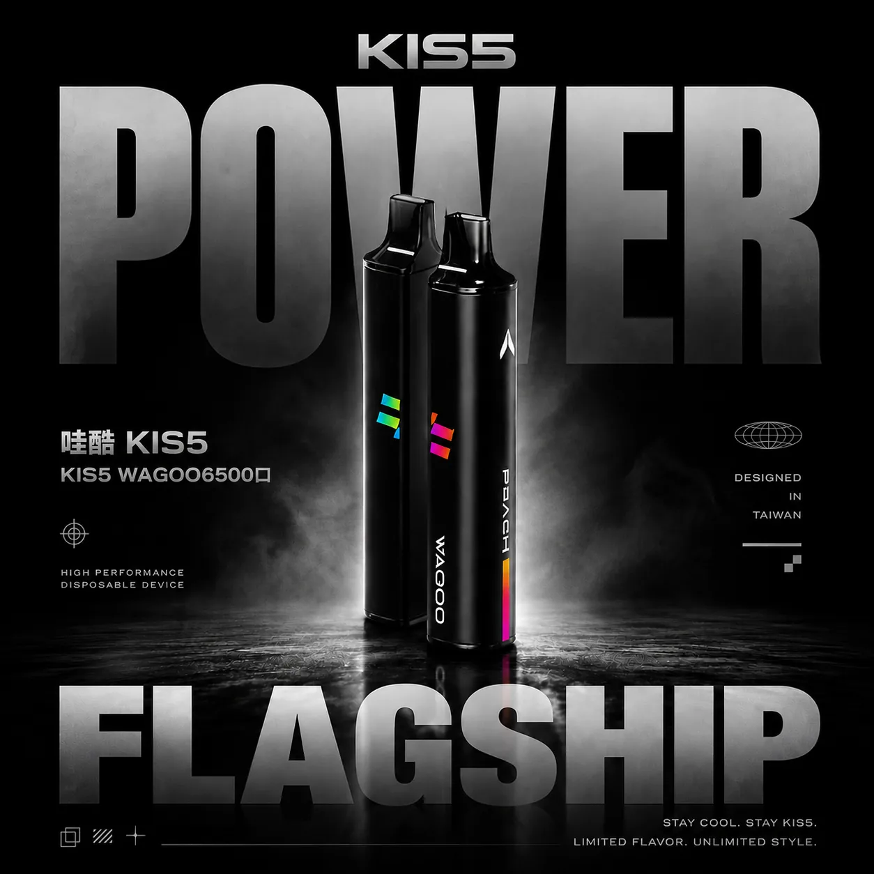 ChatGPT Image 2026年6月18日 上午12_08_51 WAGOO 哇酷 KIS5 6500口拋棄式電子煙|雙核心輸出 防漏油設計 台灣現貨