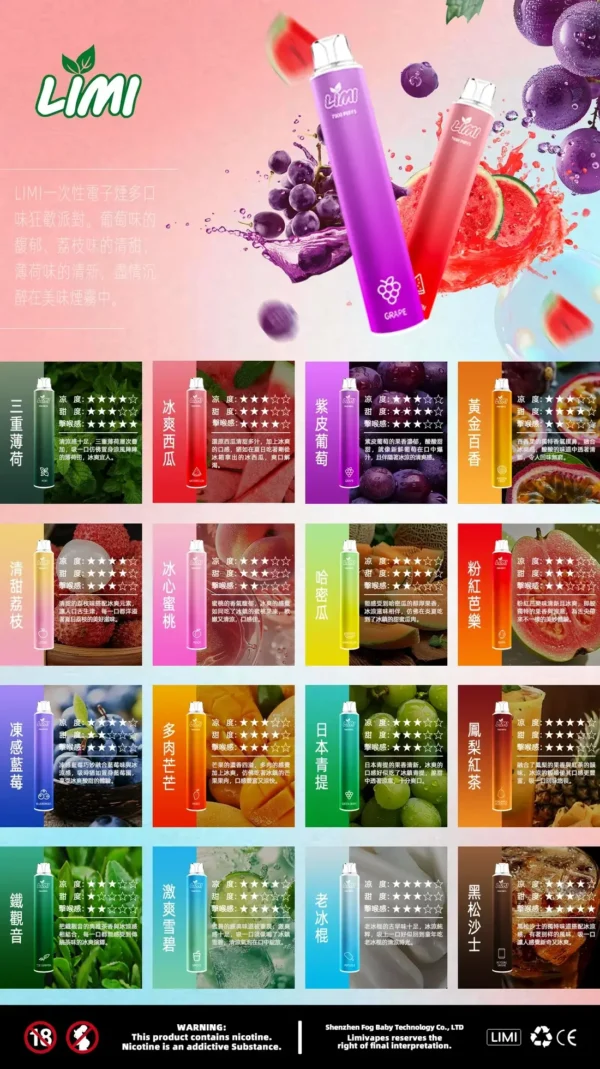 LIMI 7000口拋棄式電子煙｜3.5%尼古丁鹽 650mAh電池 LED發光設計 可充電式 台灣現貨