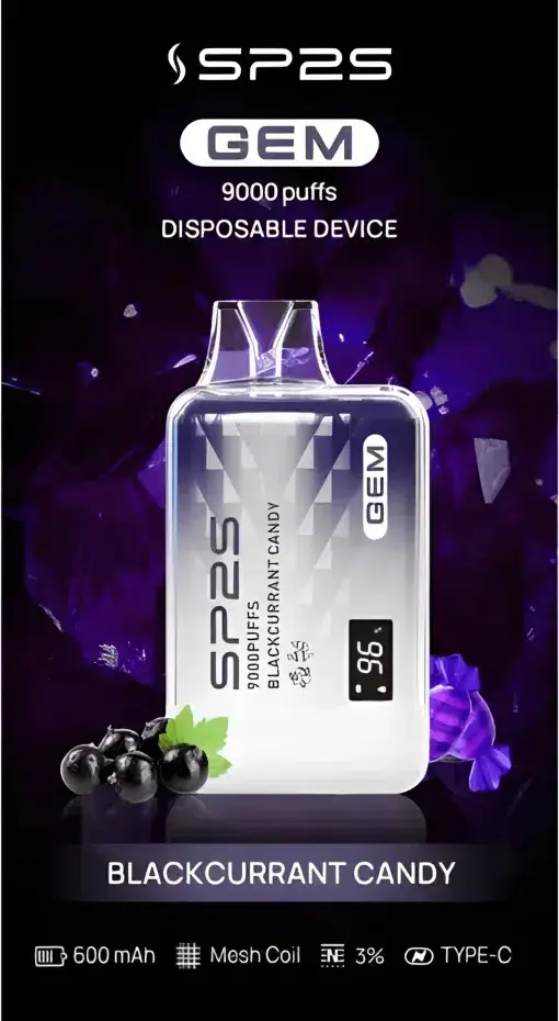 SP2S GEM 9000口拋棄式電子煙｜3%尼古丁鹽 螢幕電量顯示 600mAh電池 Type-C快充 台灣現貨