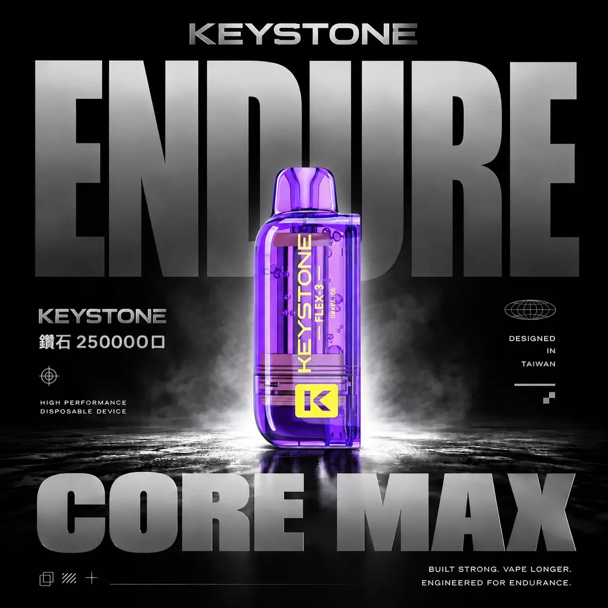 KEYSTONE FLEX-3 鑰石 25000口磁吸換彈拋棄式電子煙套裝｜22W/28W/40W三段功率調節 Mesh網狀芯 15ml透明油艙 1100mAh Type-C充電 台灣現貨【買一盒煙彈送主機】